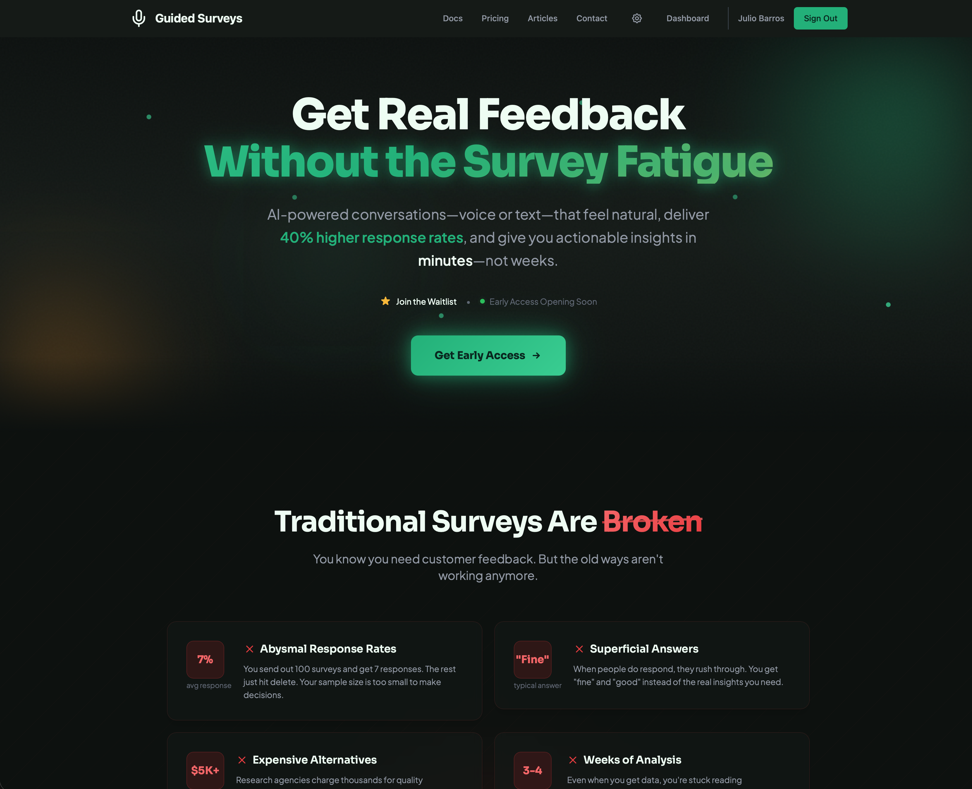 Guided Surveys dashboard